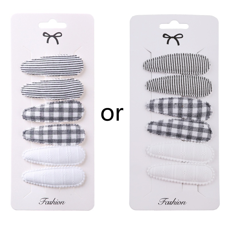 Bộ 6 Kẹp Tóc Nhỏ Bằng Vải In Hoa / Giọt Nước Có Nút Cài Kim Loại WMMB Cho Bé Gái