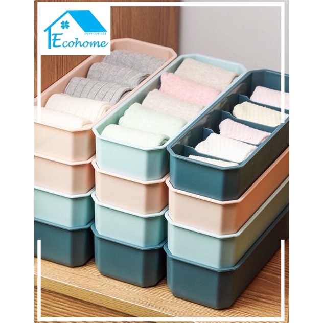 Ecohome Khay phân chia, hộp phân chia 5 ngăn nhiều màu, ngăn cố định