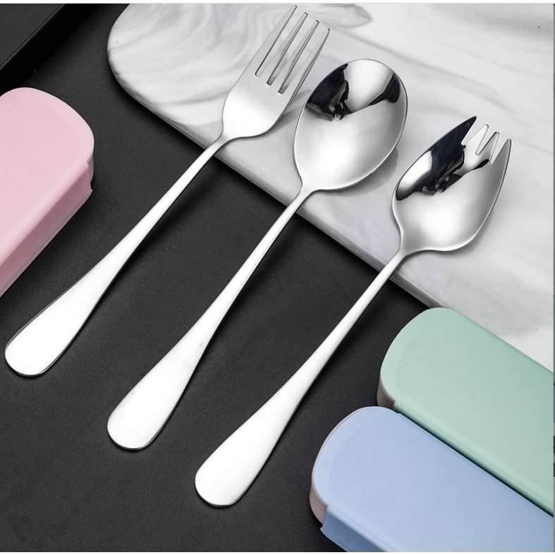 [Được Chọn Màu] Bộ Muỗng Đũa Nĩa Cá Nhân Văn Phòng Du Lịch Chất Liệu Inox Đảm Bảo Vệ Sinh Bộ Hộp 3 Món Thìa Đũa Nĩa