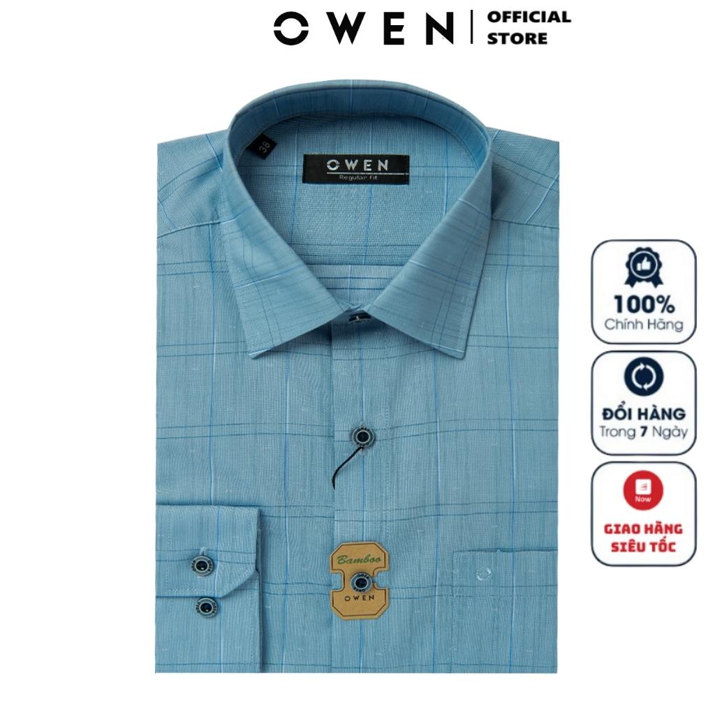 Áo Sơ Mi Nam Dài Tay OWEN AR220792DT Somi Công Sở Vải Sợi Tre Cao Cấp Màu Xanh Kẻ Caro Nany Dáng Suông Tà Lượn Có Túi