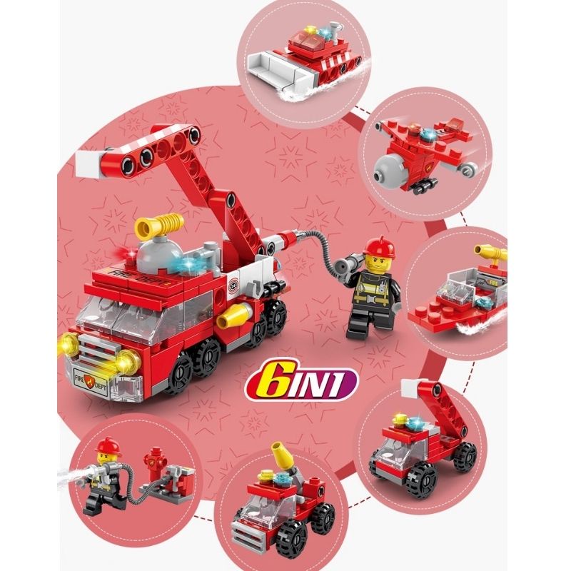 Bộ Đồ Chơi Lắp Ráp Lego Xe Cứu Hỏa 6 in 1 Chất Liệu Nhựa ABS An Toàn Cho Bé annhienstore