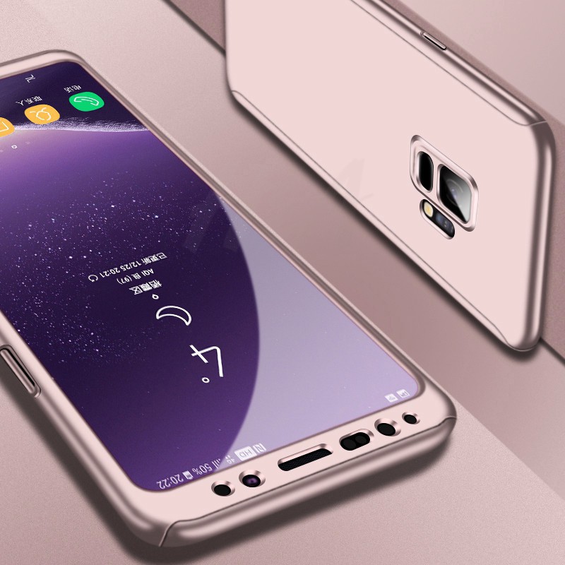 Ốp điện thoại cứng với kính cường lực bảo vệ 360 độ cho Samsung Galaxy S6 S7 Edge Plus S8 S9 Plus