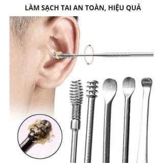 Bộ Dụng Cụ Ngoáy Tai Inox 6 Món-Bộ Mát Xa Tai - Làm Sạch Tai Hiệu Qủa