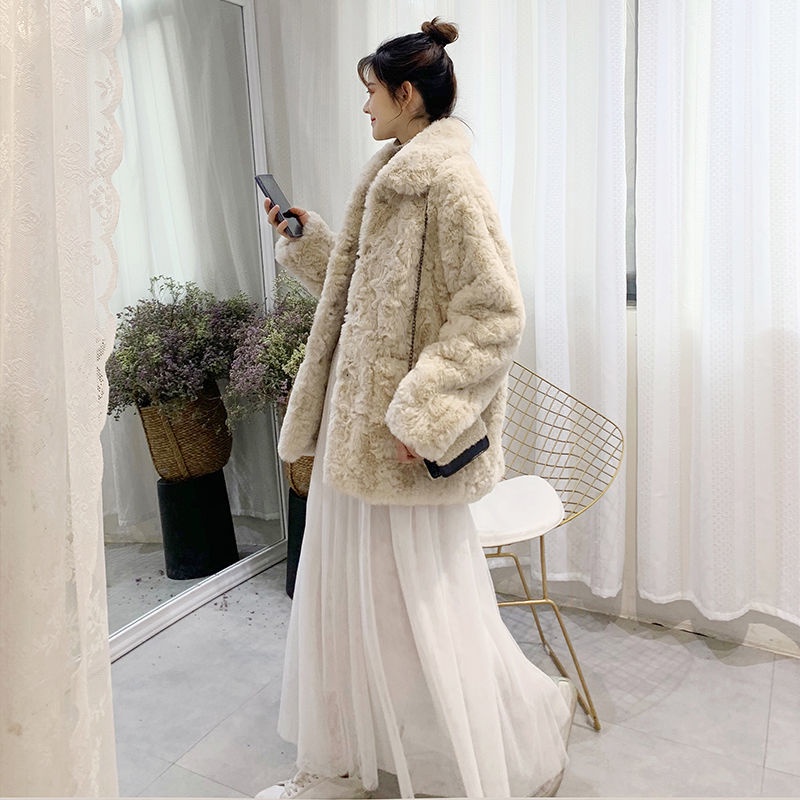 [Giao Ngay] Áo Khoác Lông Thỏ Giả Ngắn Màu Đen Phong Cách Anh Em Trai Thời Trang Thu Đông Hàn Quốc Cho Nữ