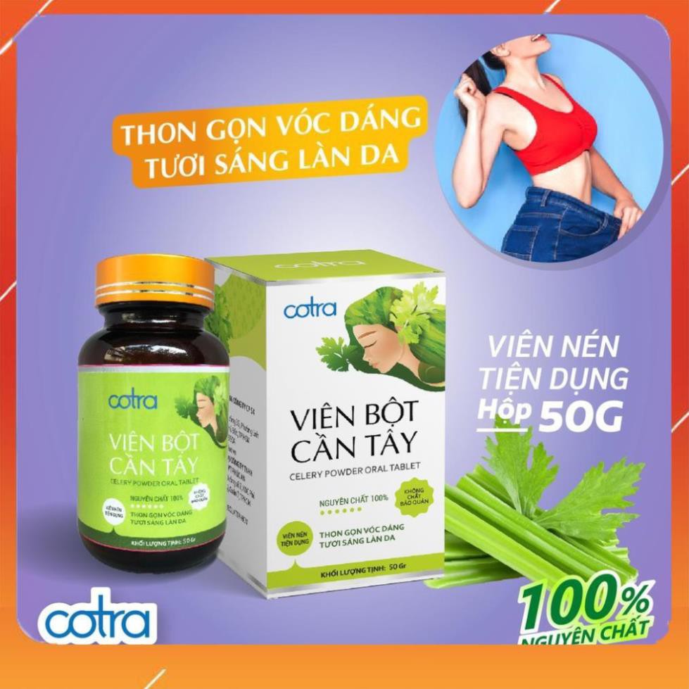 Viên bột cần tây mật ong sấy lạnh nguyên chất Cotra (Hộp 50g, 80g) giúp giảm cân, trắng da, tái tạo da, detox cơ thể