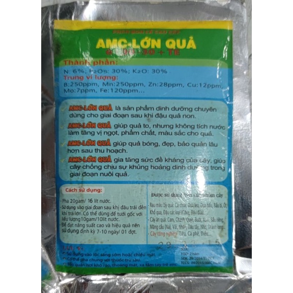 Phân bón AMC - lớn trái NPK 6-30-30 chuyên dùng cho cây ăn trái giai đoạn nuôi quả gói 100gr