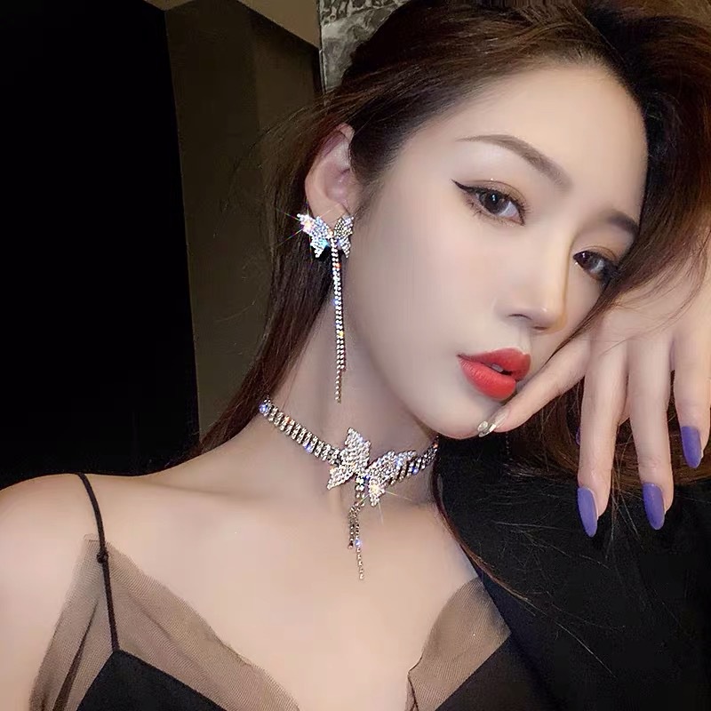 Choker Vòng Cổ Hàn Quốc Hình Bướm Đính Đá Siêu Sang Chảnh Dự Tiệc Mainia Shop