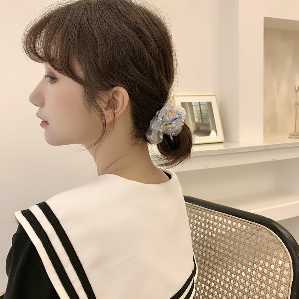 Dây cột tóc vải Scrunchies sắc Cầu vòng CT36