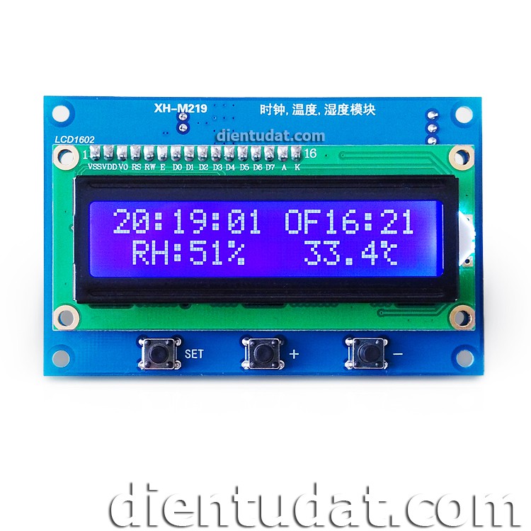 Đồng Hồ Thời Gian - Nhiệt Độ - Độ Ẩm Hiển Thị LCD 1602 - M219