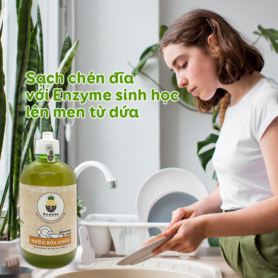 Nước rửa bát hữu cơ Fuwa3e organic Enzyme sinh học 500ml an toàn cho bé bảo vệ da tay