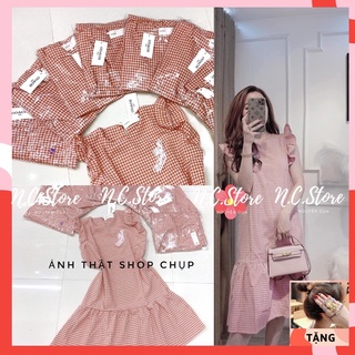 Đầm Kẻ Cánh Tiên VinTage Đính Nơ ❤ảnh thật clip