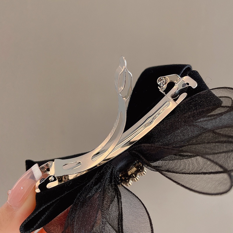 Kẹp Tóc Hình Nơ Lưng Đính Đá Phối Lưới Đơn Giản Xinh Xắn Dành Cho Nữ