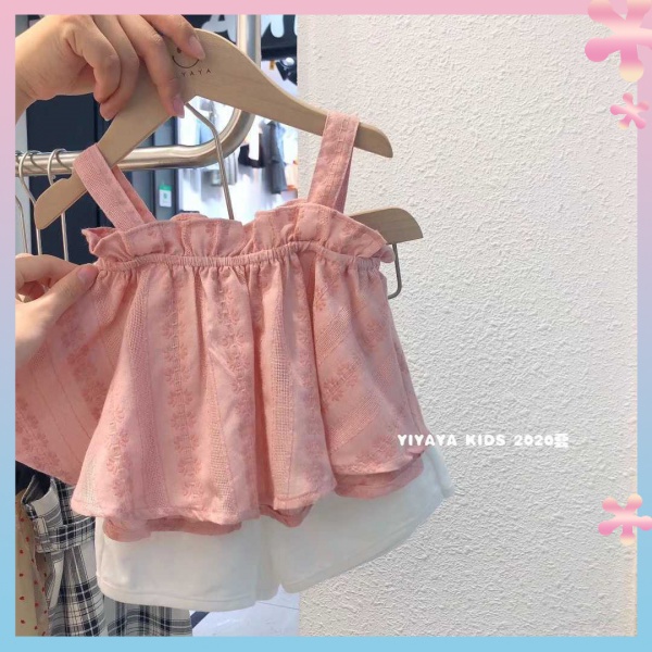 Bộ Đồ Hai Mảnh Áo Hai Dây Bằng Vải Cotton Thời Trang Mùa Hè Dành Cho Bé Gái