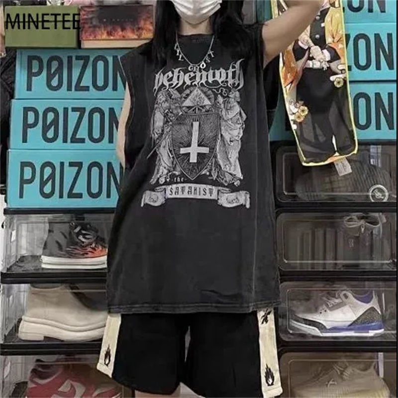 Jiashucheng Áo Thun Thể Thao Sát Nách Dáng Rộng Phong Cách Hip Hop Đường Phố Âu Mỹ Cao Cấp Cho Nữ