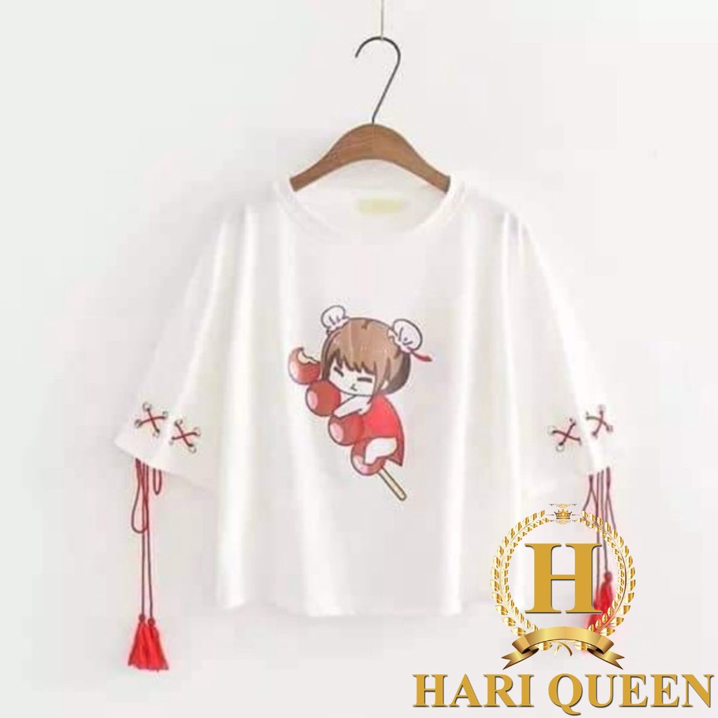 Áo phông cô gái phối oze dây tay HARIQUEEN