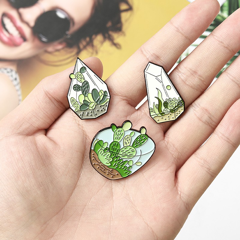 Huy hiệu cài áo QIHE JEWELRY thiết kế hình cây xương rồng đáng yêu tùy chọn