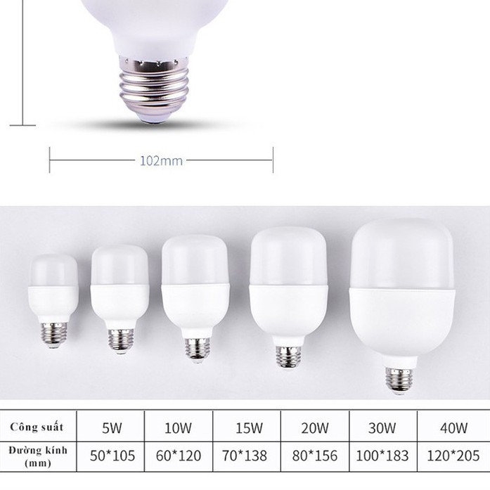 Bóng Đèn Led 50W 40W 30W 20W 15W 10W 5W Bulb Trụ Nhựa Siêu Sáng,Tiết Kiệm Điện, ( MUA 10 TẶNG 1 BÓNG BÚP trụ 5w)