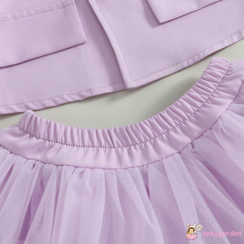 Set Áo Khoác Tay Dài Màu Trơn + Chân Váy Tulle Cho Bé Gái 1-7 Tuổi