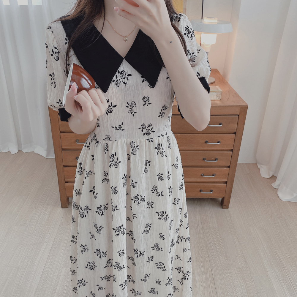 Đầm Cổ Bẻ In Họa Tiết Hoa Thời Trang Hàn Quốc Cho Nữ