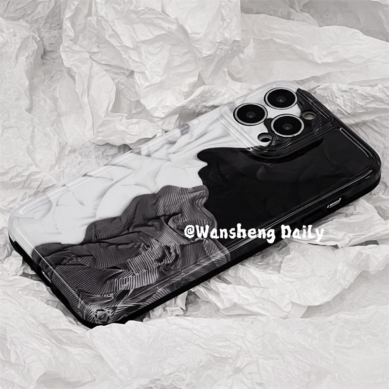 Ốp điện thoại thêu hình chống sốc màu trắng đen dành cho iPhone 13 pro max 12 11XS / XR 8