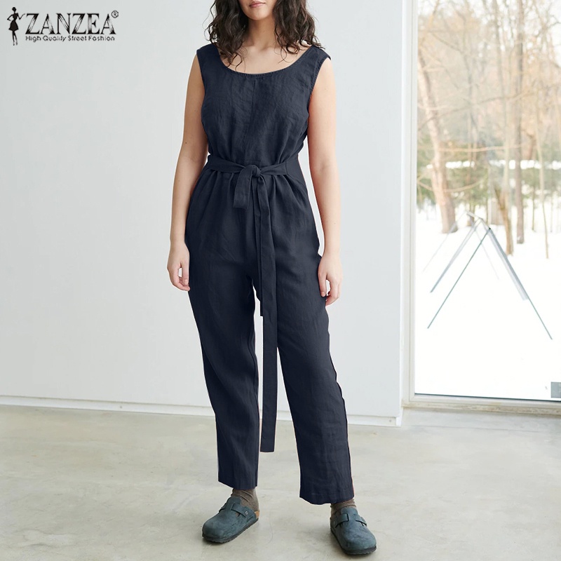 Áo liền quần ZANZEA sát nách có dây thắt lưng và túi phong cách Châu Âu thời trang cho nữ