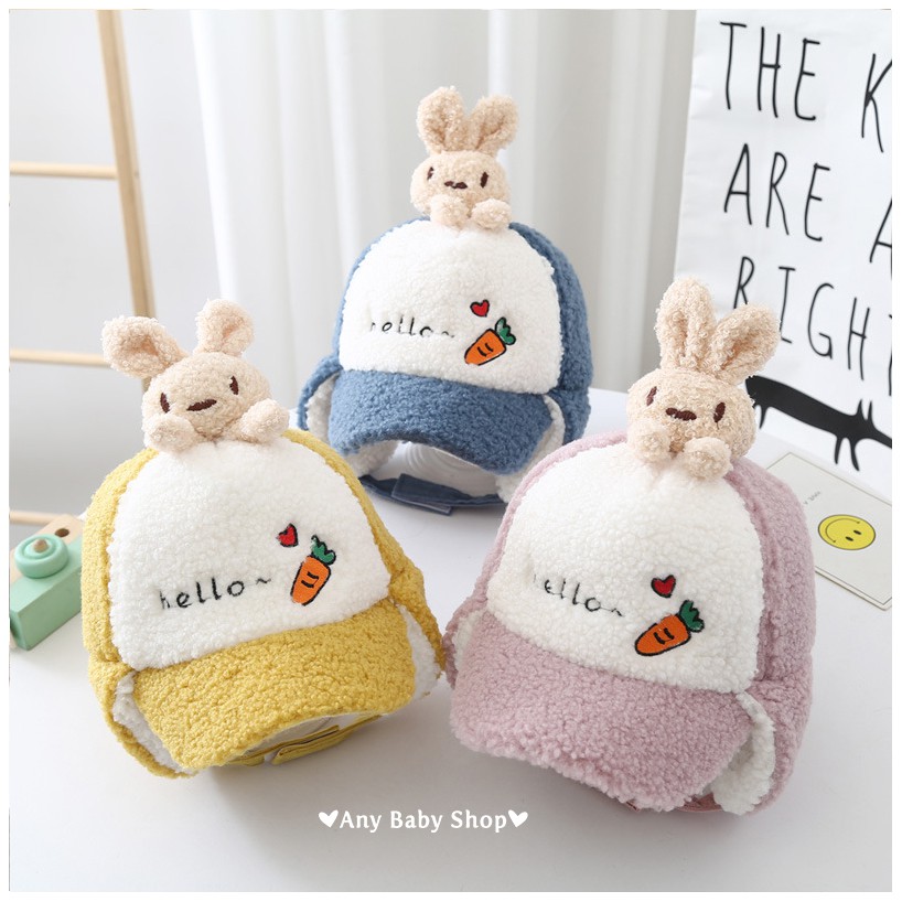 Mũ nón phi công in hình cà rốt và thỏ con cute cho bé trai bé gái có ốp tai nhiều màu dễ thương-hàng có sẵn ❣❣