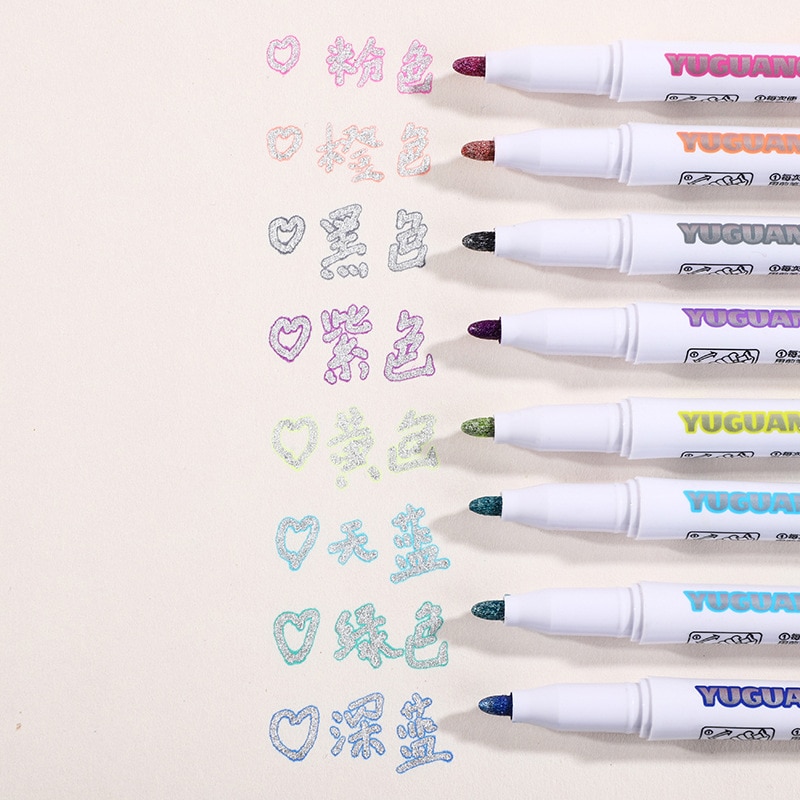 Bộ 8 bút lông dạ quang có nhũ nhiều màu sắc