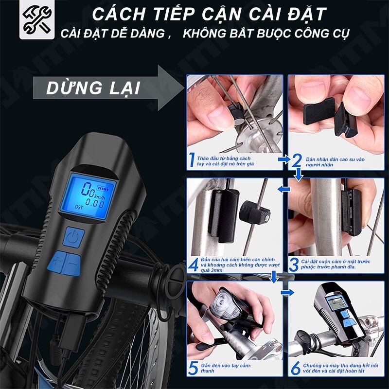 Đèn Pin Xe Đạp Có Còi Kèm Đồng Hồ Đo Tốc Độ Cao Cấp Siêu Sáng - Chống Nước Tuyệt Đối, Tích Hợp Sạc USB