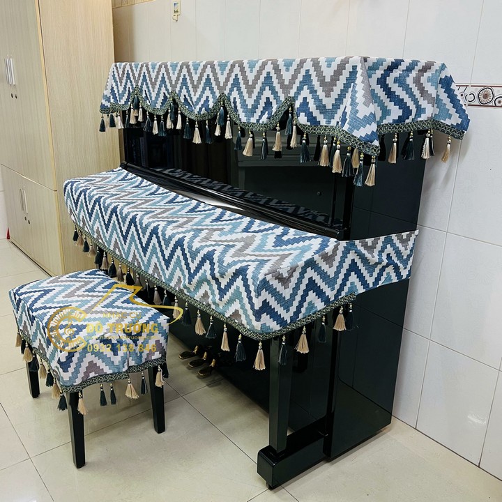 Khăn phủ đàn Piano mẫu tam cấp sọc kẻ Bắc Âu hiện đại