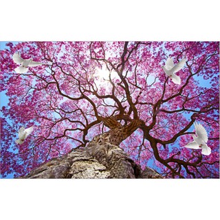 Tranh dán tường tranh dán trần nhà 3D cây tím BINBIN TN22 (Có in theo yêu cầu)