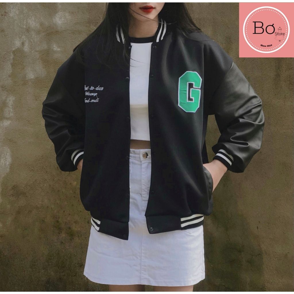 Áo Bomber Chữ G Xanh Phong Cách Cá Tính Unisex Kèm Ảnh Thật Cận Chất Bơ Store