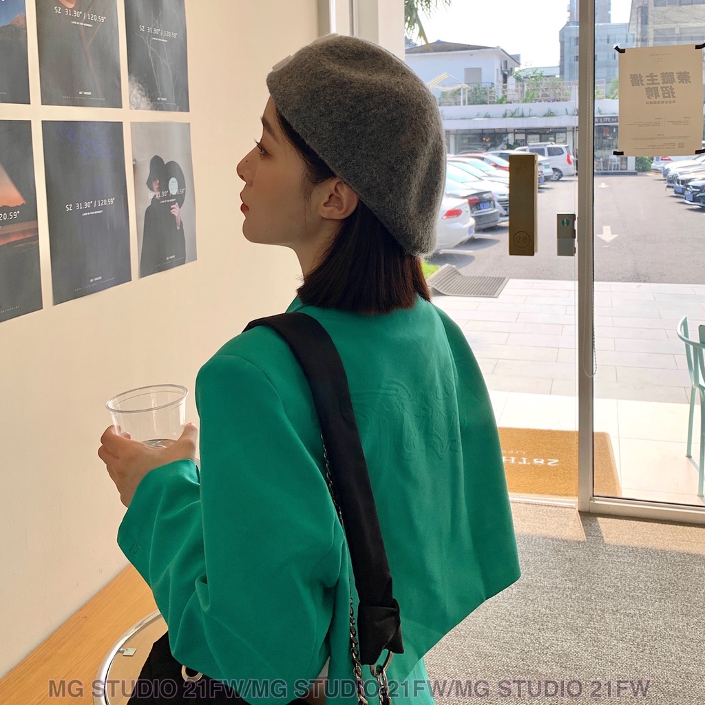 Mũ beret MG STUDIO len thêu chữ cái C 6 màu sắc tùy chọn