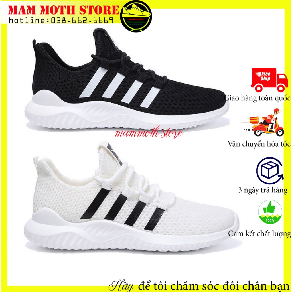 Giày thể thao nam, giầy tập gym, chạy bộ mã A01 hai màu đen trắng 4 sọc full size hàng quảng châu shop MAMMOTH