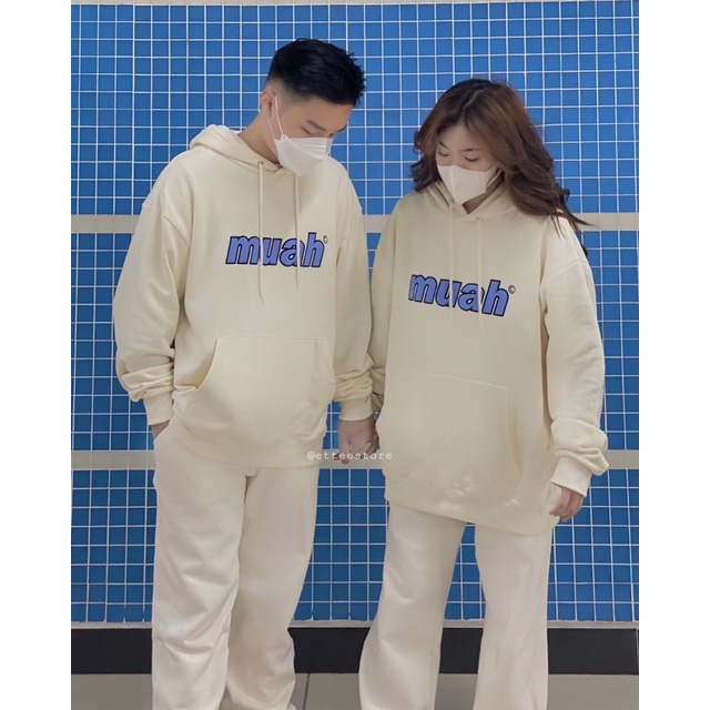 Áo hoodie ET.TEE vải nỉ lót lót da cá màu xám kem freesize thêu Muah A1882 | BigBuy360 - bigbuy360.vn