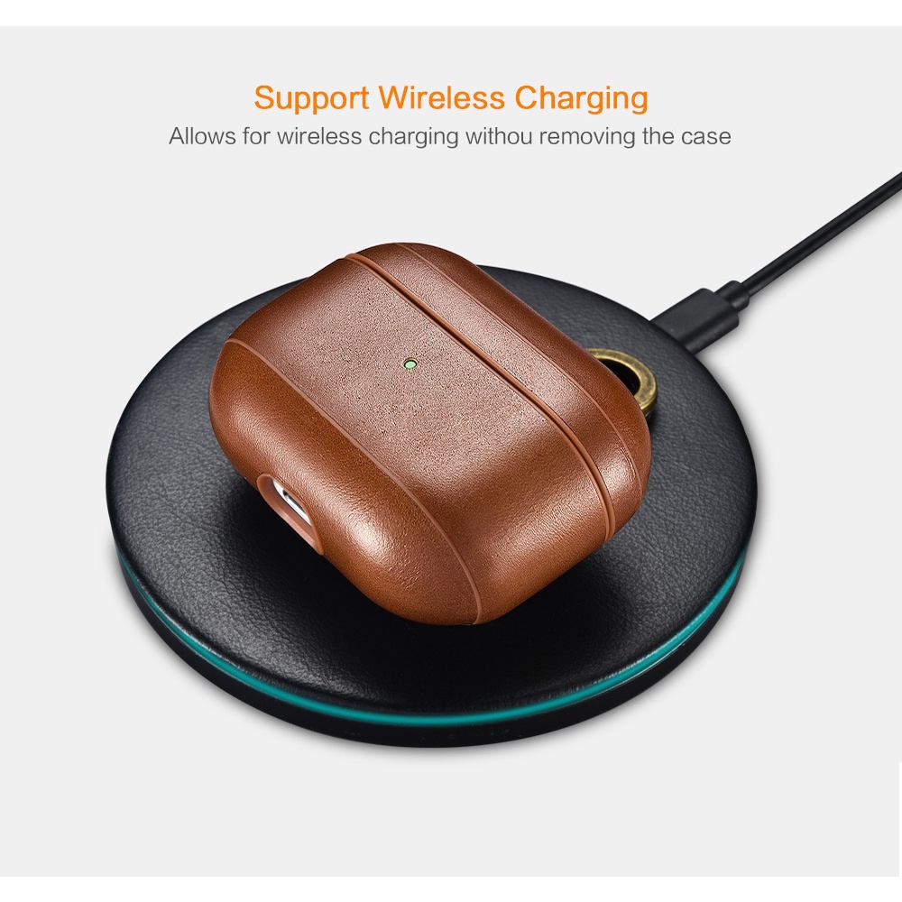 Vỏ Bảo Vệ Hộp Sạc Tai Nghe Airpods 1 2 3 Pro Bằng Da Thật Kiểu Cổ Điển Kèm Móc Kim Loại Tiện Dụng