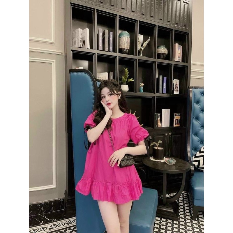 Đầm QC cổ tròn tay nơ siêu yêu kèm ảnh thật