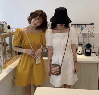 ĐẦM NHÚNG EO CỔ VUÔNG_ĐẦM KIỂU NHÚNG EO
