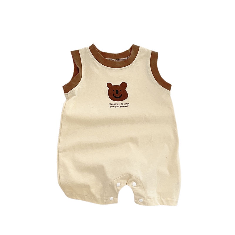 Áo Liền Quần Không Tay In Hình Gấu Hoạt Hình Thời Trang Mùa Hè Dành Cho Trẻ Nhỏ Mới Sinh