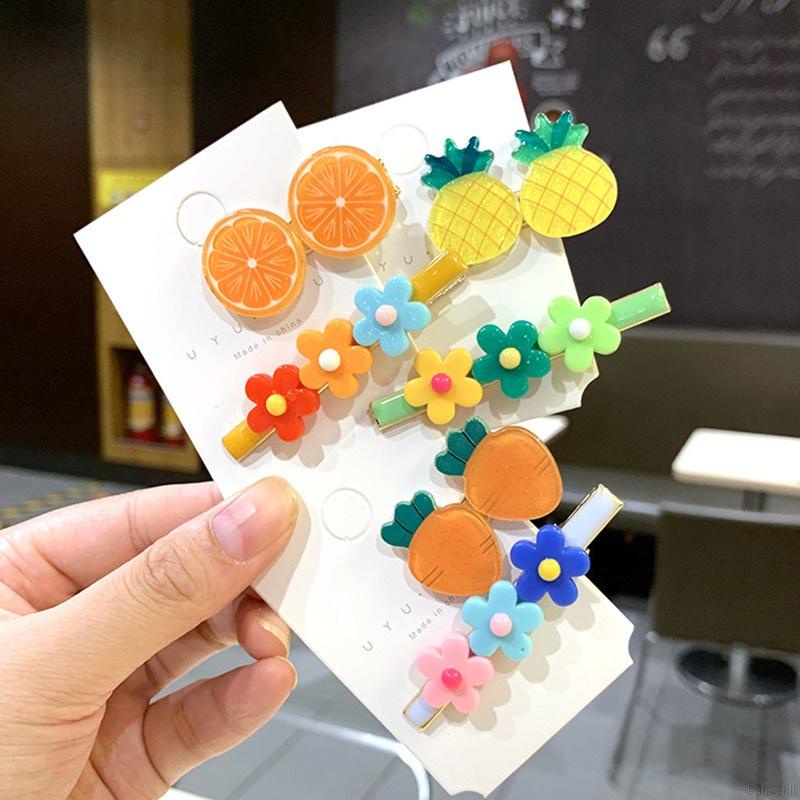 Kẹp Tóc Hình Hoa Trái Cây Nhiều Màu Sắc Phong Cách Hàn Quốc Cho Bé Gái