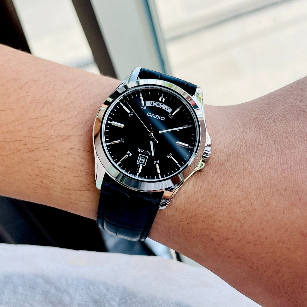 Đồng hồ nam tay nhỏ Casio MTP 1370L Dây da mặt Đen - Trắng chống nước 5ATM Bảo hành 1 năm Hyma watch