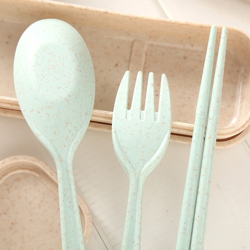 Bộ Thìa , Dĩa, Đũa 3 Chi Tiết Bằng Lúa Mạch 1601 SIÊU THỊ 88