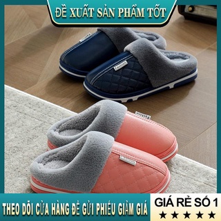 ♈☇✥Dép bông mùa đông cặp đôi nữ đi nhà không trơn trượt đế dày trong ấm áp cộng với túi lông mịn giày giam da PU cho nam