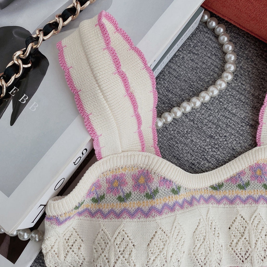 Áo Dệt Kim Hai Dây Thêu Hoa Ngọt Ngào Chất Lượng Cao Thời Trang Mùa Hè Cho Nữ