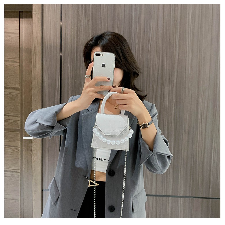Túi đeo chéo nữ mini thời trang phối quai ngọc nhân tạo phong cách hàn quốc siêu hot 2021
