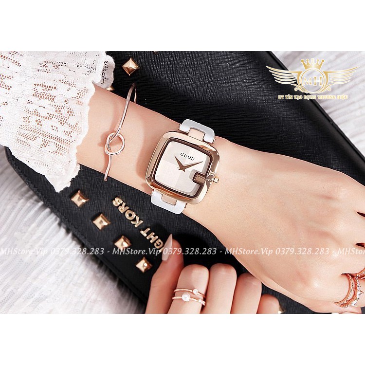 Đồng hồ nữ Guou mặt vuông đẹp giá rẻ, dây da cao cấp, thời trang hiện đại Hàn Quốc [Tặng bông tai] | BigBuy360 - bigbuy360.vn