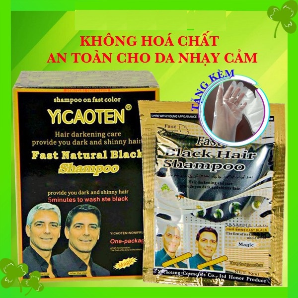 Gói Dầu Gội Nhuộm Đen Tóc Giúp Cho Tóc Bạc Thành Tóc Đen Yicaoten Fast Natural Black Shampoo 30ml + Kèm Bao Tay