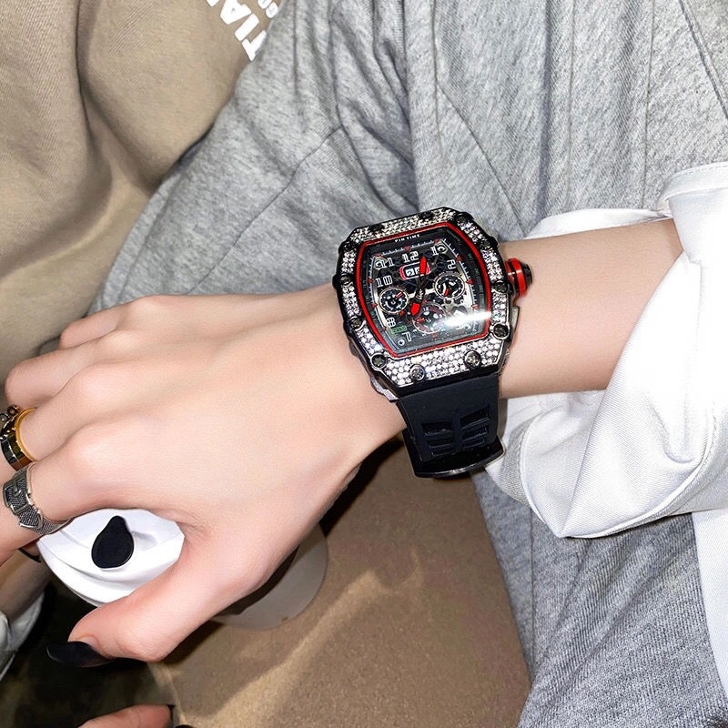 Đồng Hồ Đeo Tay Không Cơ Khí Dát Kim Cương Lớn Cao Cấp Lịch Lãm Nam Tính Miller Chính Hãng