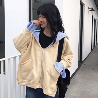 Áo khoác nỉ 2 lớp màu tím, kem, Có size