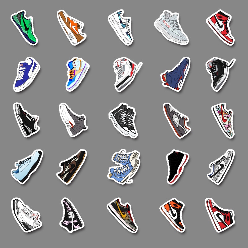 Combo 30 Sticker Chống Nước Decal Dán Điện Thoại Laptop Mũ Bảo Hiểm Vali Guitar Bình Nước Sổ Tay [GIÀY THỂ THAO]