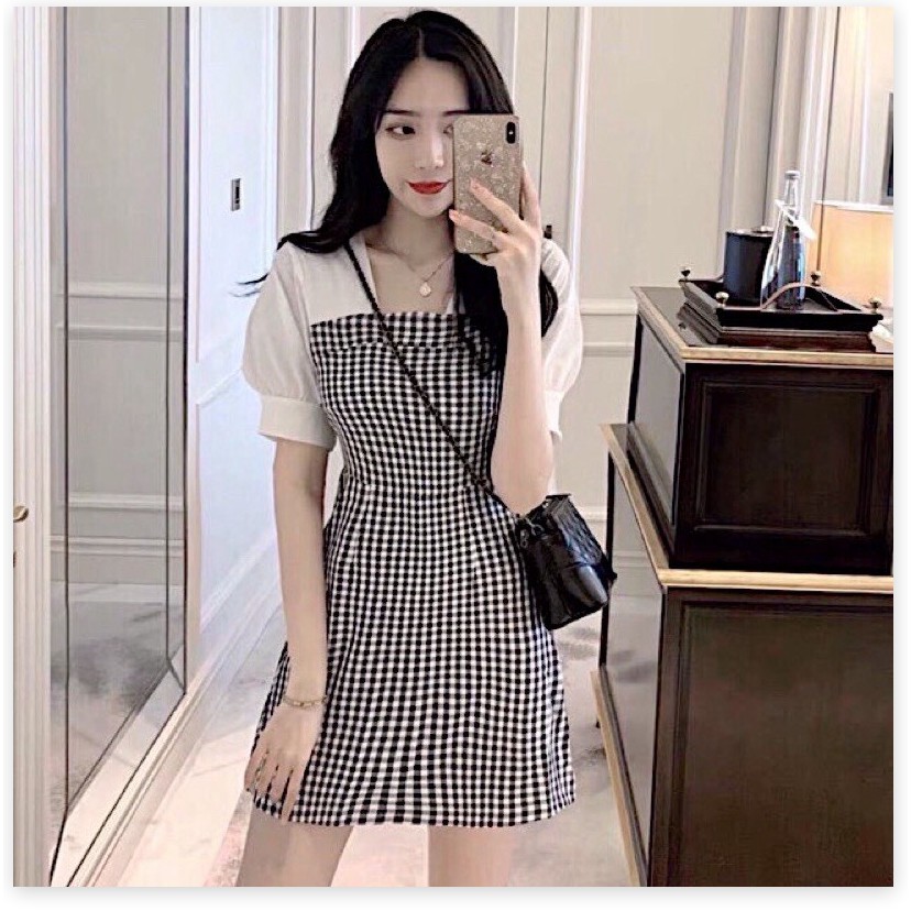 ĐẦM SUÔNG NỮ CARO PHỐI TAY LỠ TRẺ TRUNG TÔN DÁNG CÓ ĐỦ SIZE